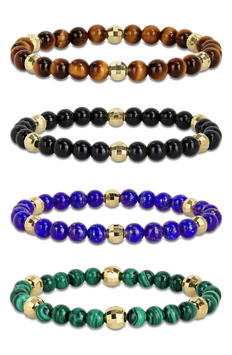 DELMAR Men's Set of 4 Semiprecious Stone Beaded Bracelets, Main, color, Multi/ Gold