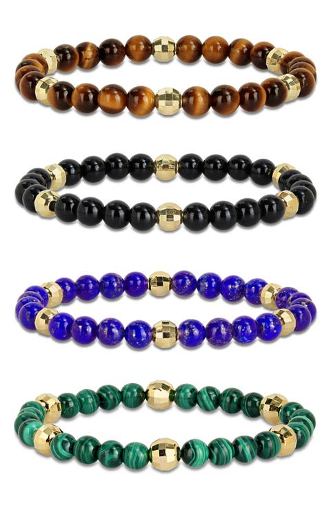 Men's Set of 4 Semiprecious Stone Beaded Bracelets