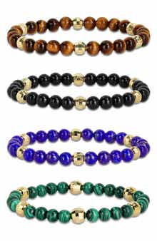 DELMAR Men's Set of 4 Semiprecious Stone Beaded Bracelets