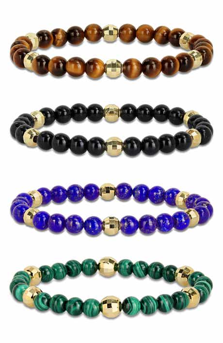 DELMAR Men's Set of 4 Semiprecious Stone Beaded Bracelets