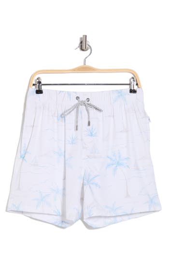 Shop Vintage Summer Print Stretch Volley Swim Shorts In Ivory