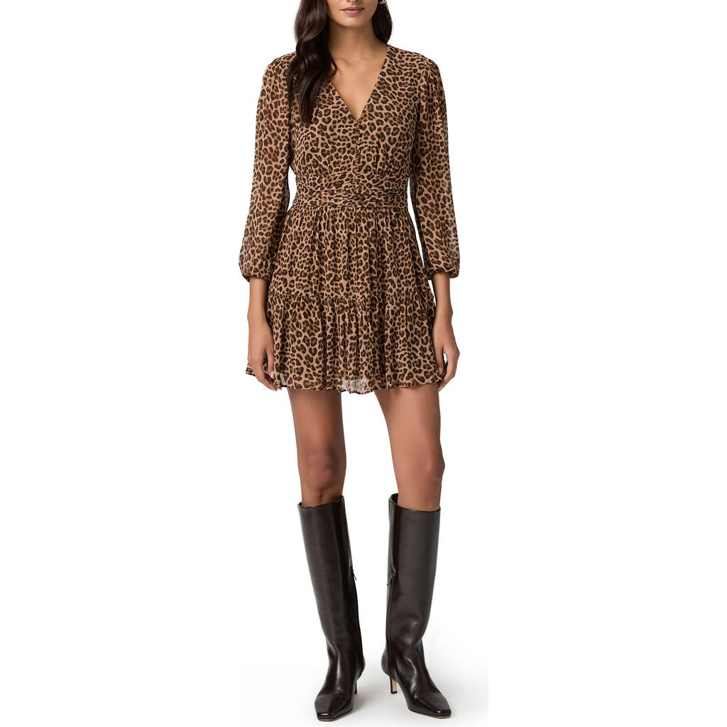 Paige Nicolo Print Long Sleeve Silk Minidress In Brown