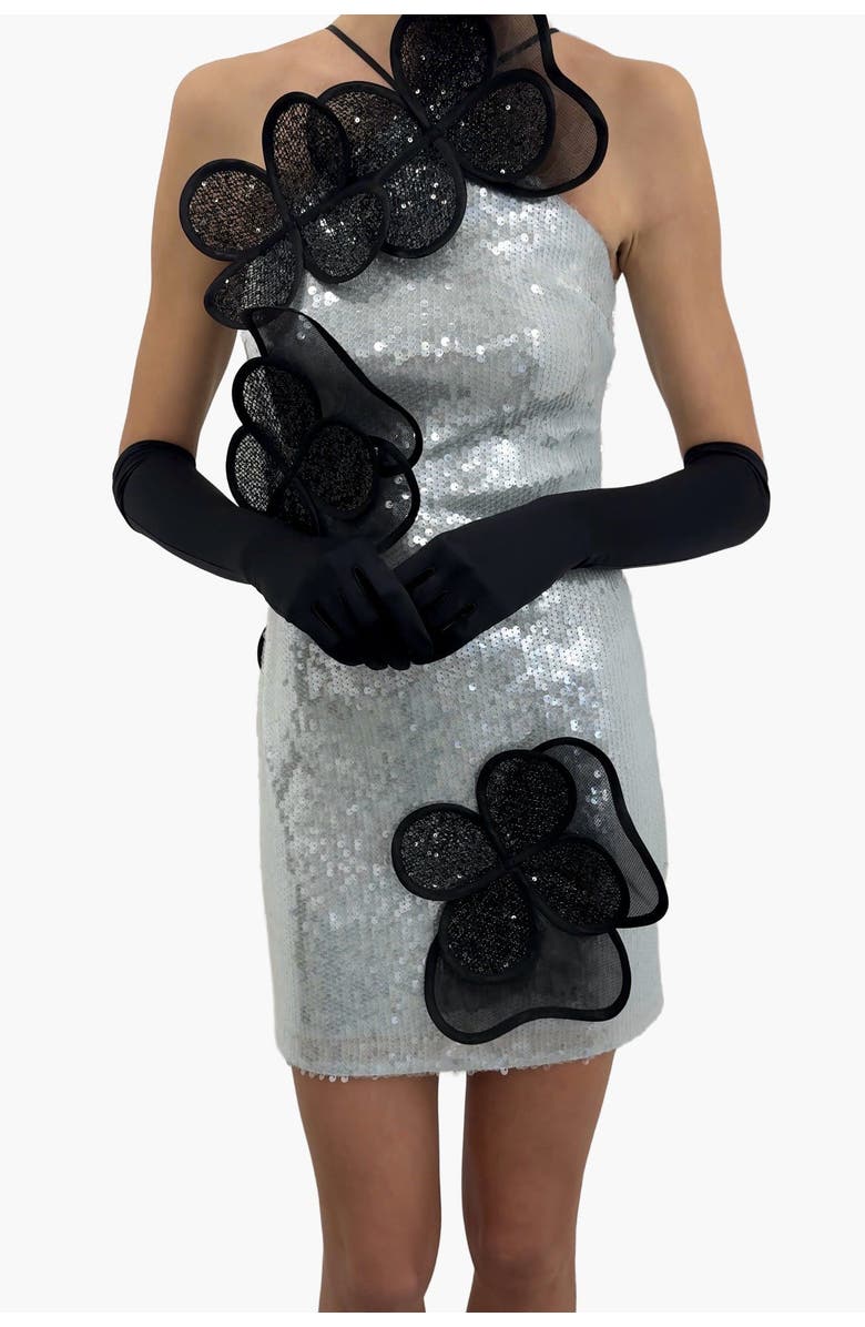 Malva Florea Sequin Mini Dress With Layered Floral Appliqus, Alternate, color, Light Blue