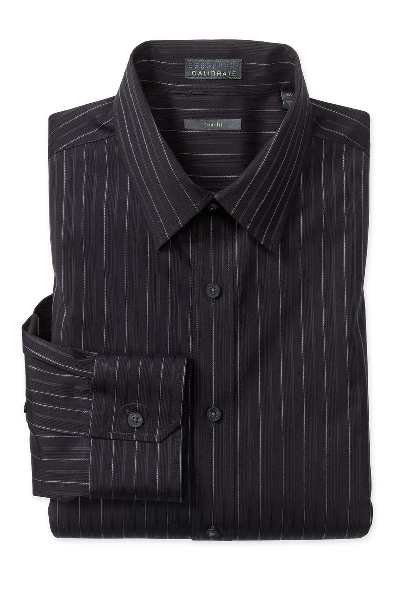 Trim Fit Dress Shirt, Main, color, BLACK