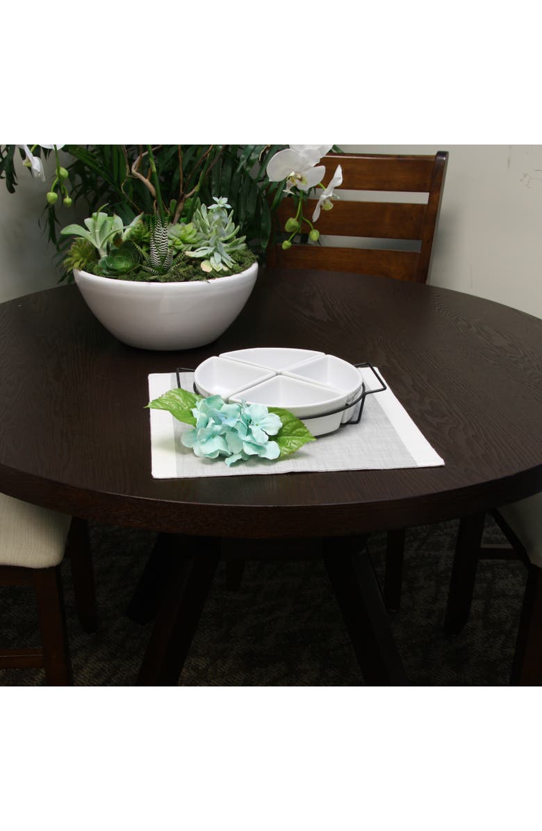 Gibson Gracious Fine Ceramic Dining Four Section Tray Set with Metal Rack, Alternate, color, White