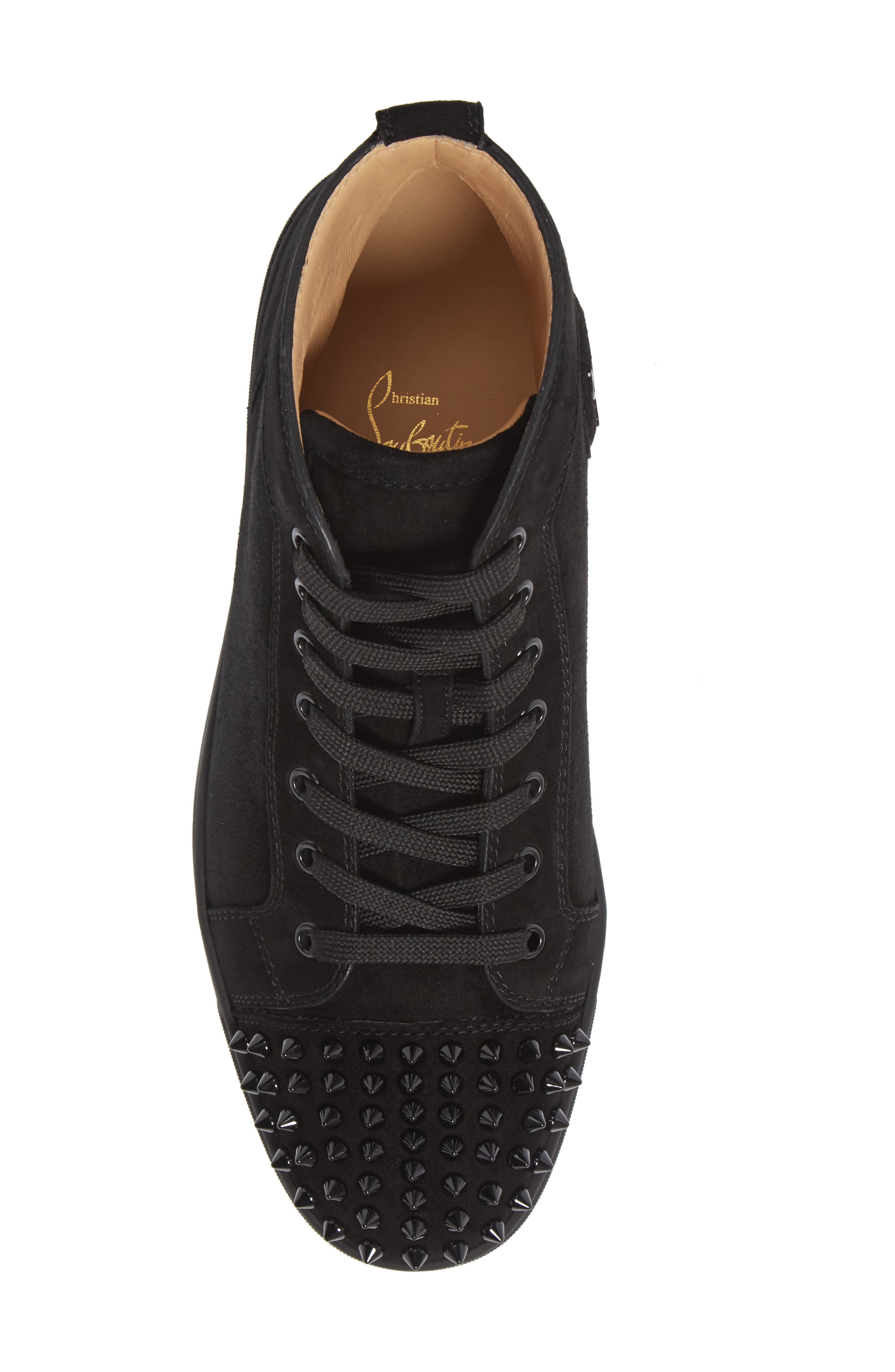 Christian Louboutin Lou Spikes High Top Sneaker, Alternate, color, B049 Black/Black/Bk