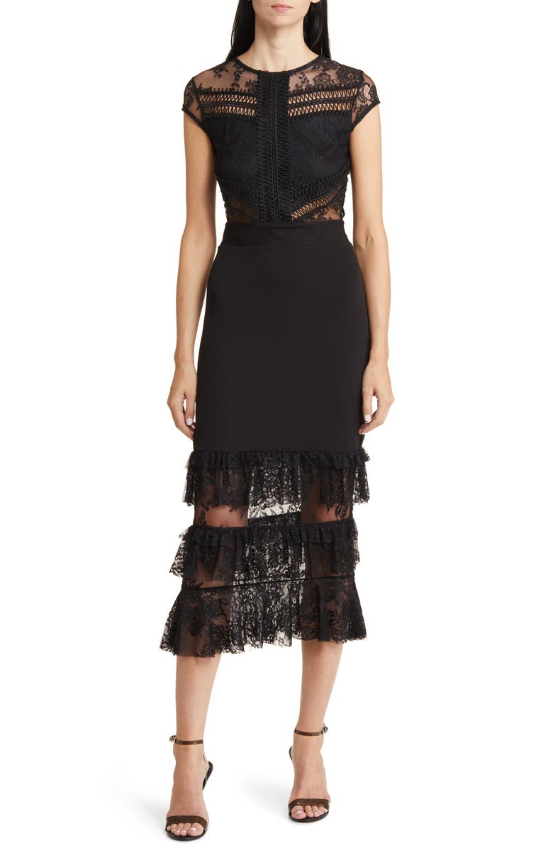 knee length dresses for ladies Lace Overlay Midi Dress main image 1