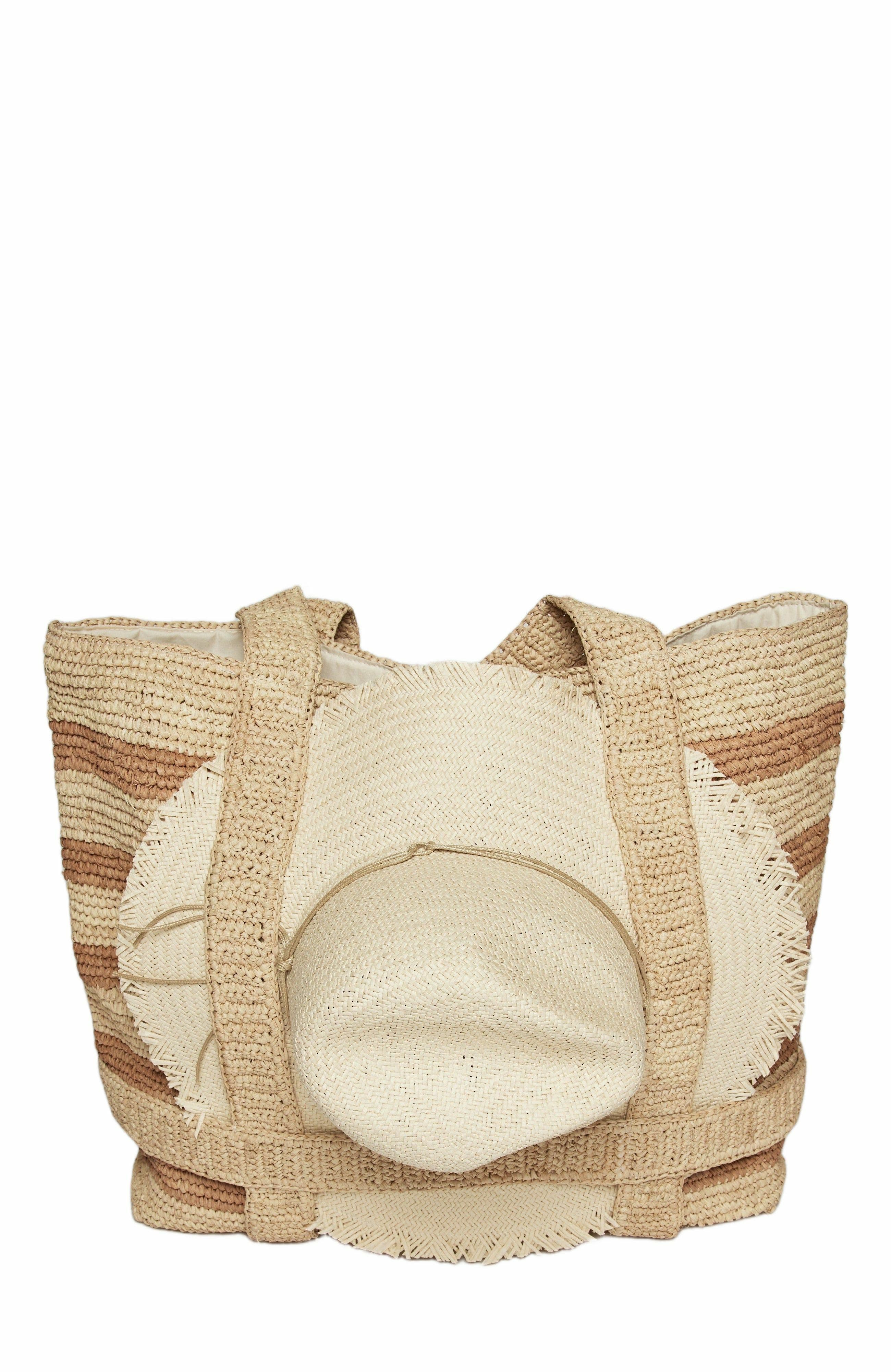 Hat Attack The Original Straw Traveler Bag, Main, color, Natural/Toast Stripe