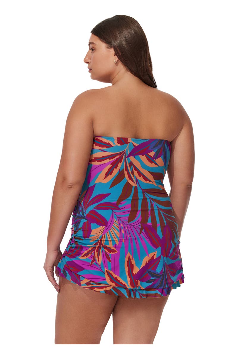 Plantopia Plus Size Bandeau Swimdress, Alternate, color, Multi-Teal
