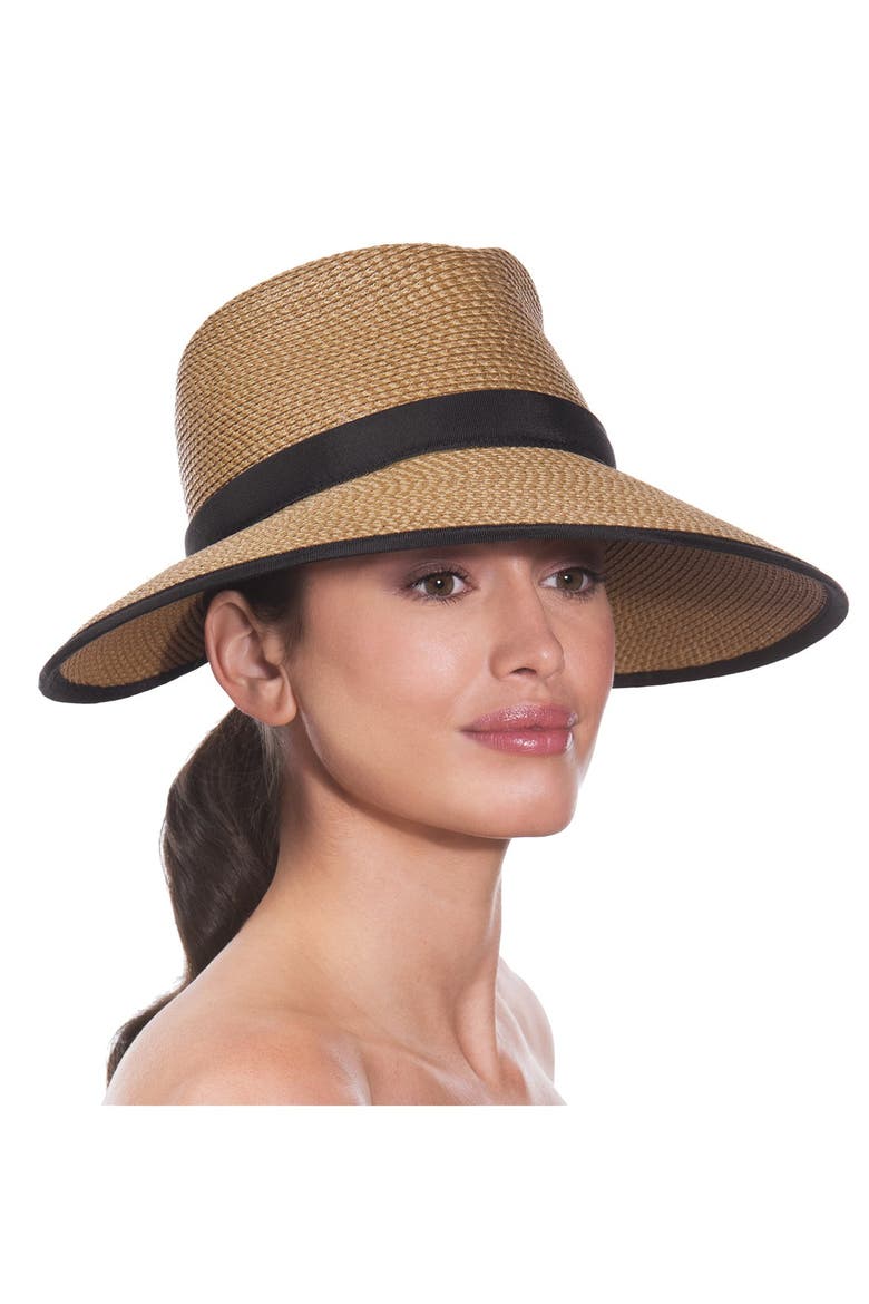 Sun Crest Packable Hybrid Straw Fedora Visor, Alternate, color, NATURAL/ BLACK