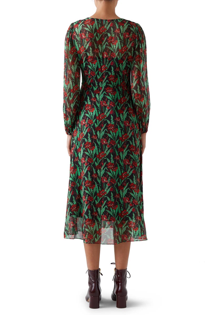 LK Bennett Mertyl Floral Long Sleeve Silk Midi Dress, Alternate, color, 