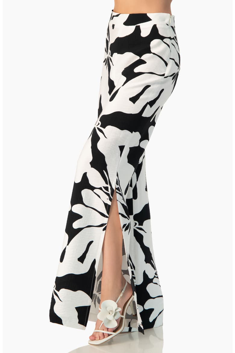 Bold Floral Print High-Waist Wide-Leg Side-Slit Trousers, Alternate, color, Black