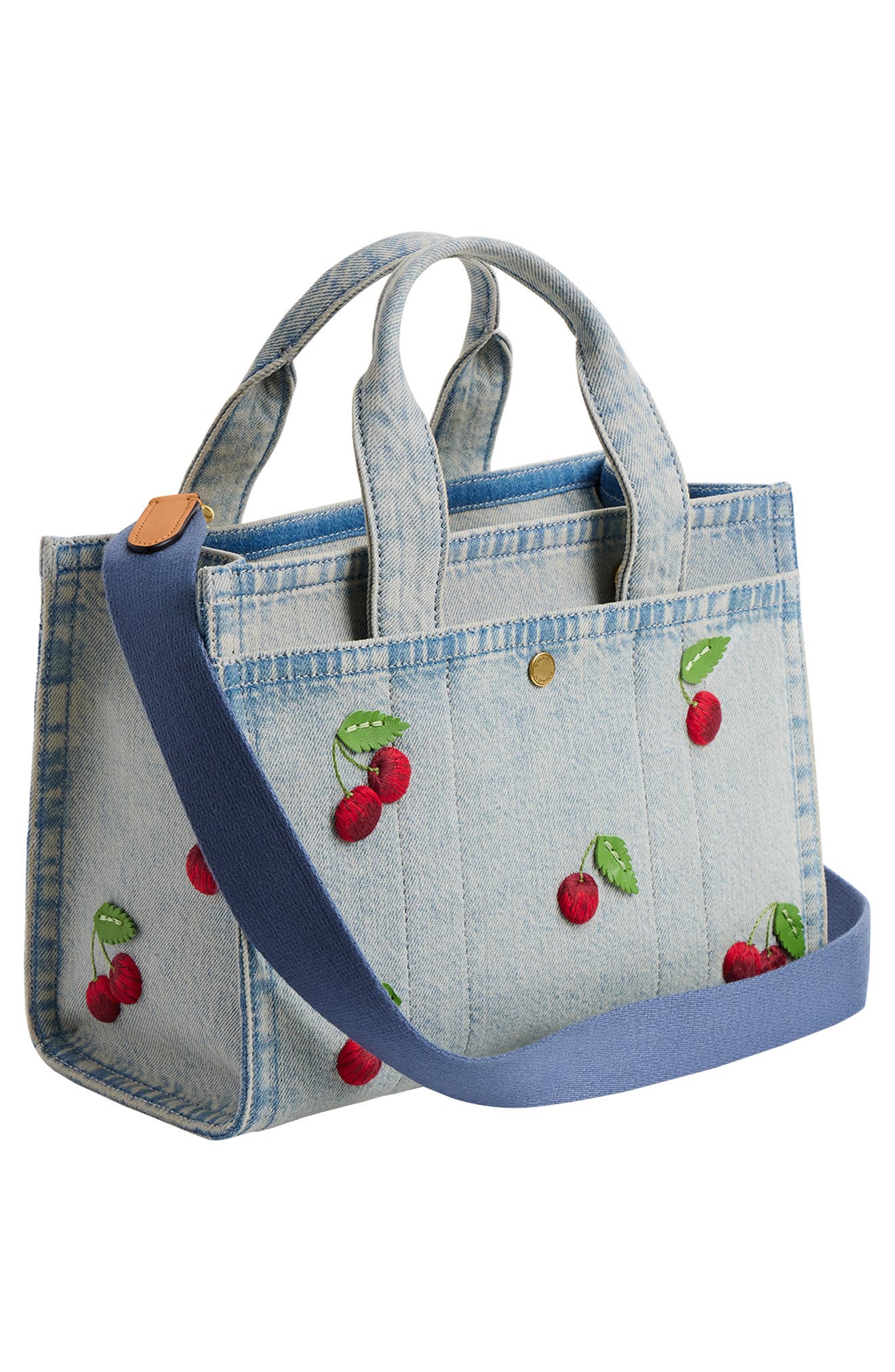 COACH Cherry Embroidery Cargo Denim Tote 26, Alternate, color, Denim Multi