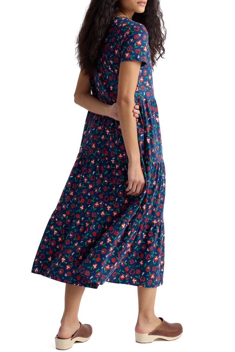 Line Strokes Floral Organic Cotton Midi Dress, Alternate, color, ARTY PANSY CAYENNE
