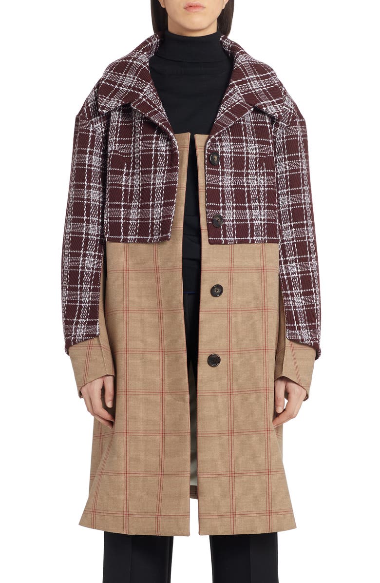 Marni Mixed Media Check Wool Coat, Main, color,
