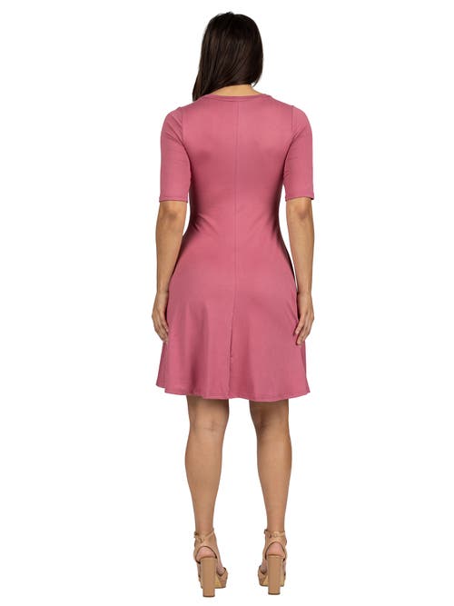 24seven Comfort Apparel Maternity Knee Length A-line Elbow Sleeve Dress In Pink