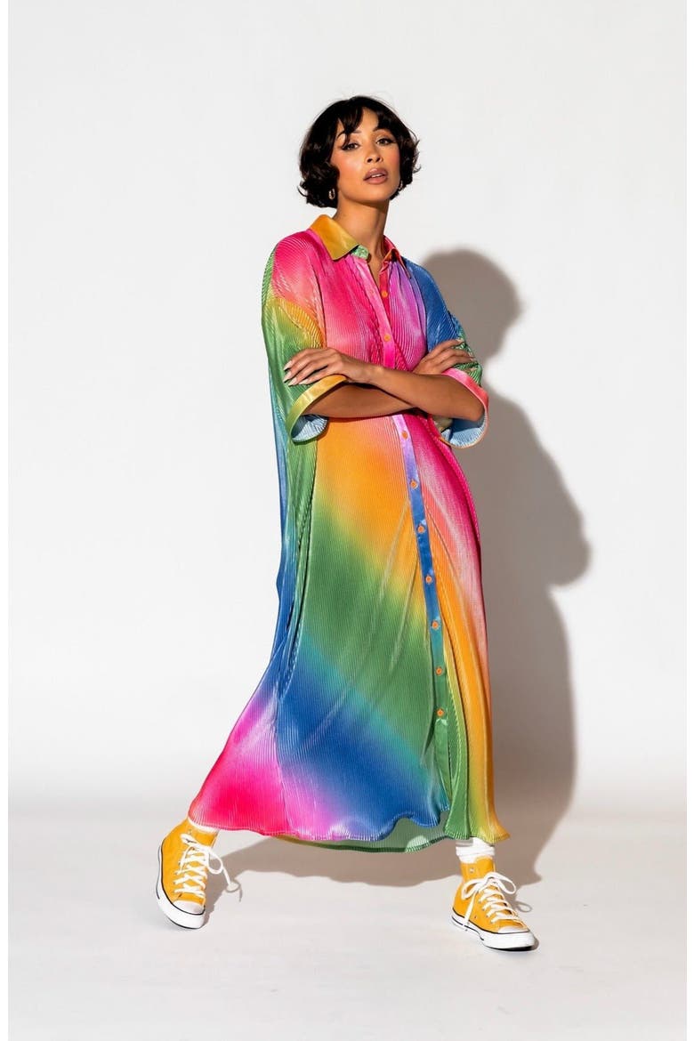 So Far So Good Oversize Plissé Shirt Dress, Alternate, color, PRISMATIC RAINBOW