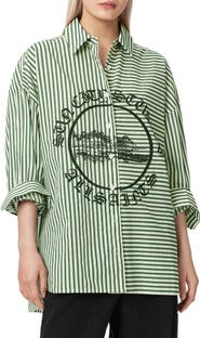 AllSaints Adrianne Stripe Graphic Print Ramie Button-Up Shirt