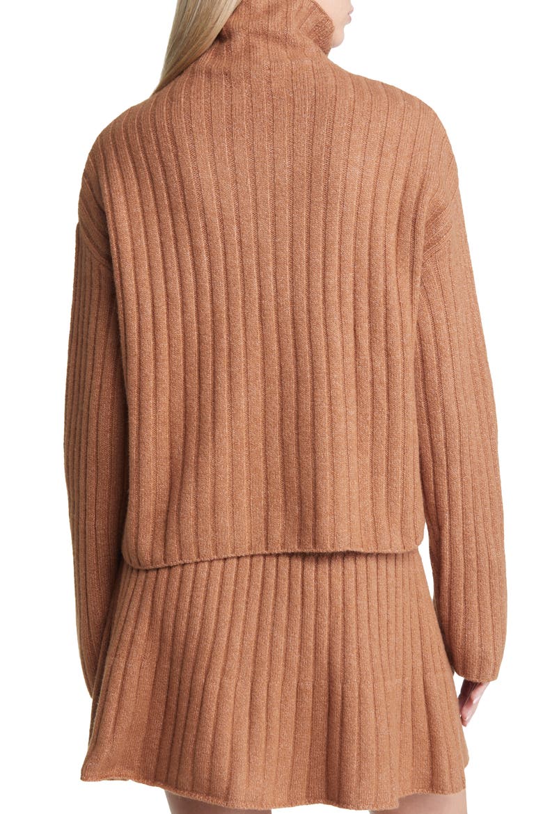 Women's Cotton Blend Rib Funnel Neck Sweater, Alternate, color, BROWN TOFFEE