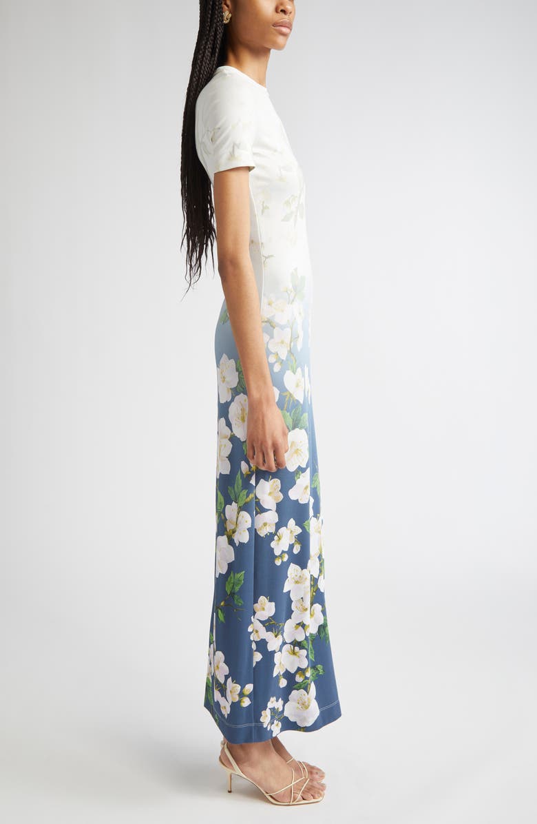 Oscar de la Renta Cherry Blossom Ombré Maxi Dress, Alternate, color, White Navy Ombre