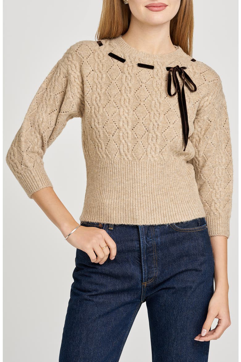 x Sara Walker Miranda Velvet Pointelle Sweater, Alternate, color, OATMEAL