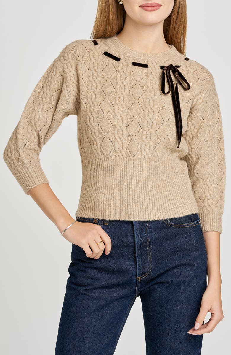 WAYF x Sara Walker Miranda Velvet Pointelle Sweater, Alternate, color, Oatmeal
