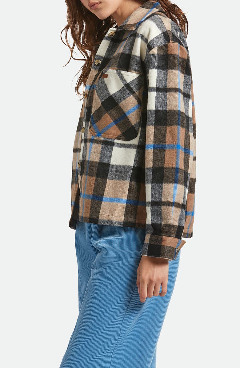 Brixton Bowery Plaid Flannel Button-Up Shirt, Alternate, color, Washed Black/ Sand