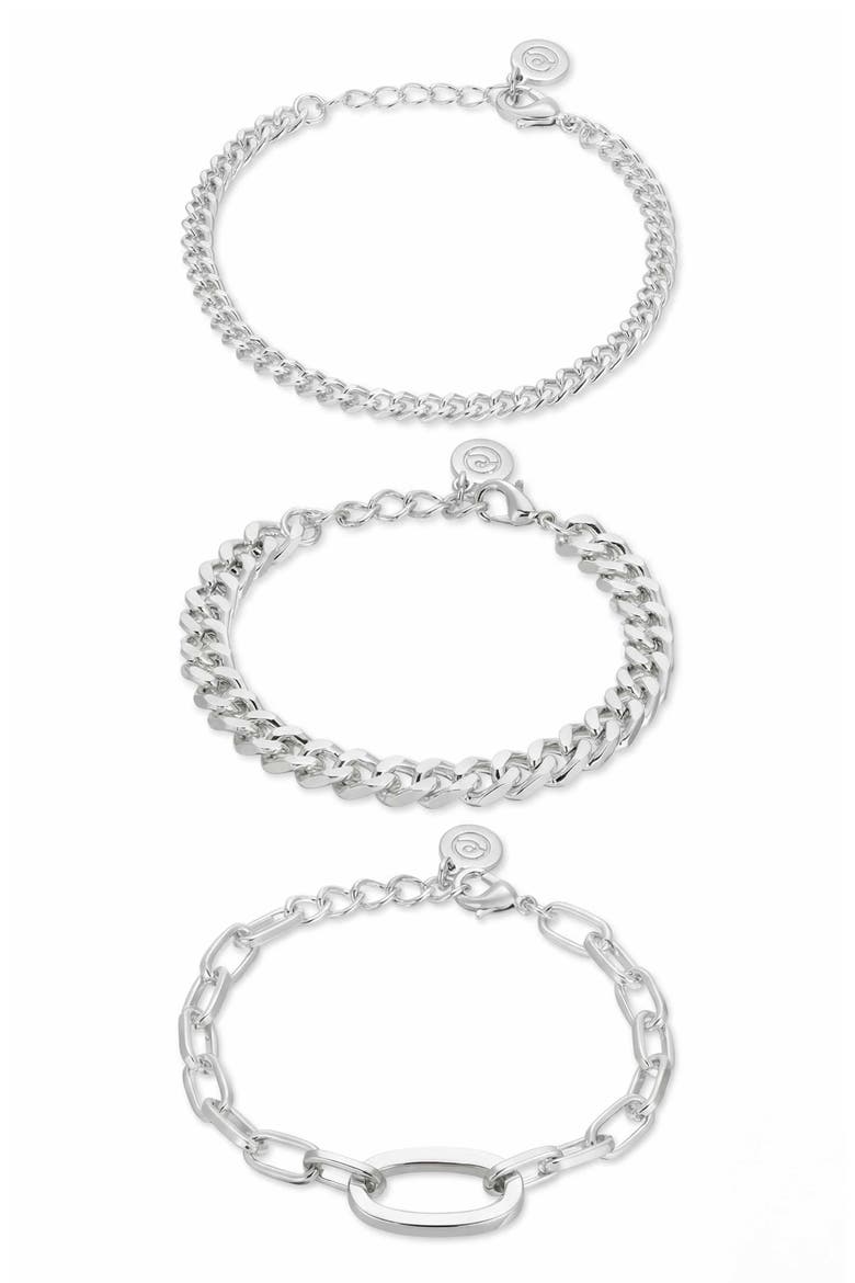 Set of 3 Chain Link Bracelets, Main, color, SILVER