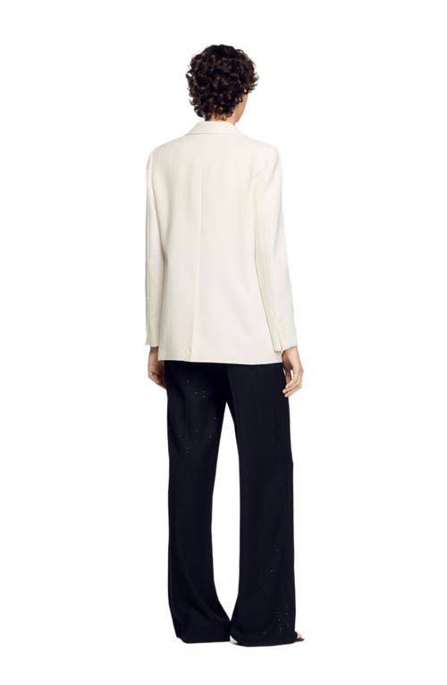 Sandro Sequinned Suit Jacket In Ecru