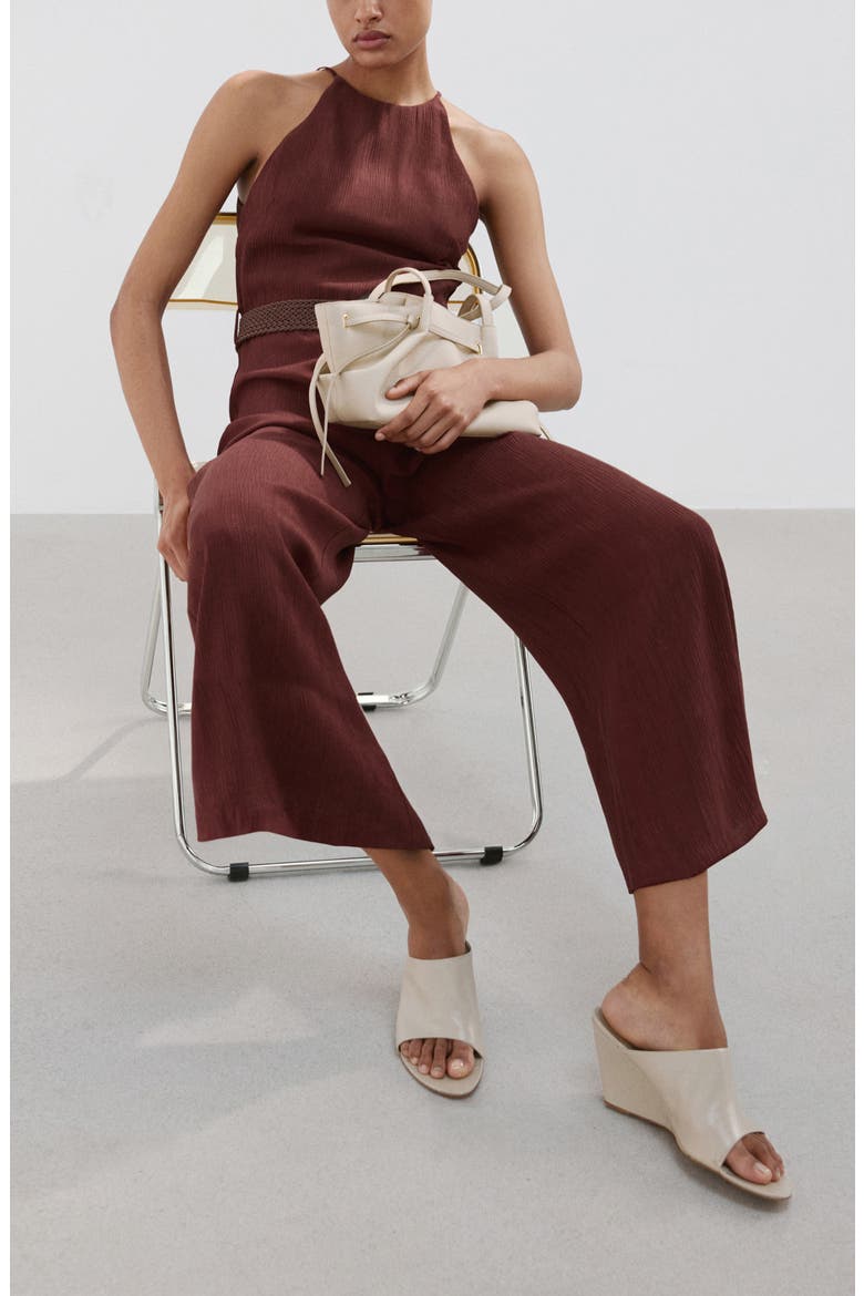 Belted Sleeveless Crop Jumpsuit, Alternate, color, MAROON