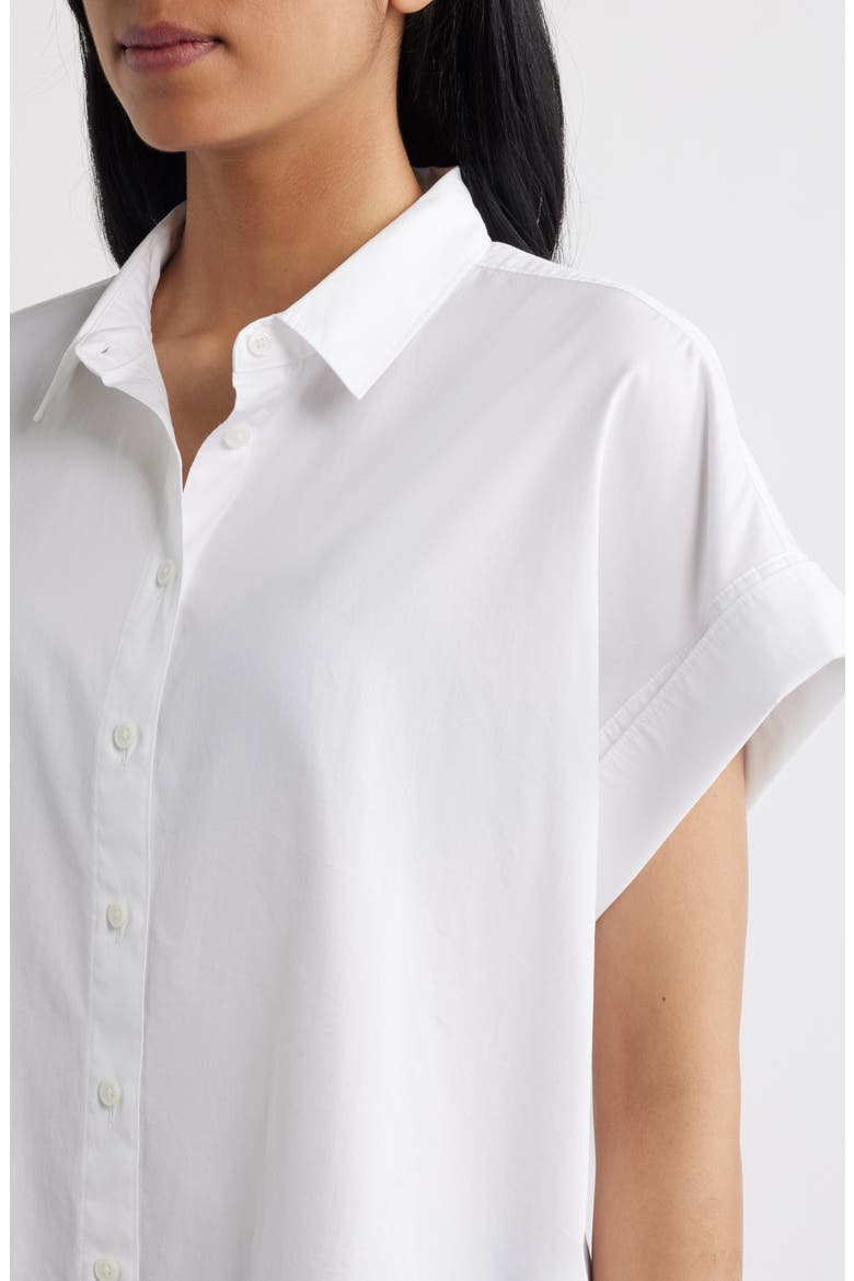 Oversize Short Sleeve Cotton Button-Up Shirt, Alternate, color, CLASSIC WHITE