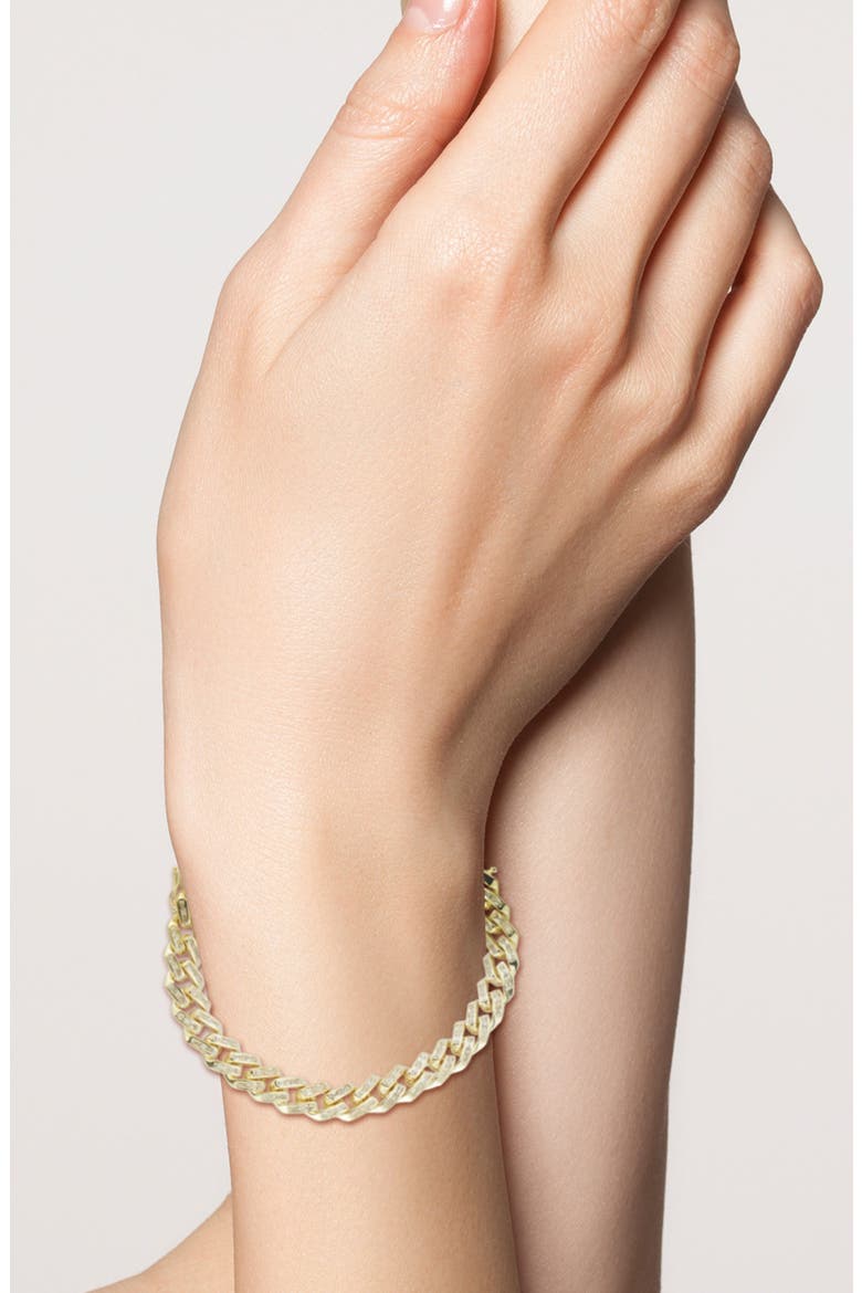 Baguette Cubic Zirconia Curb Chain Bracelet, Alternate, color, GOLD