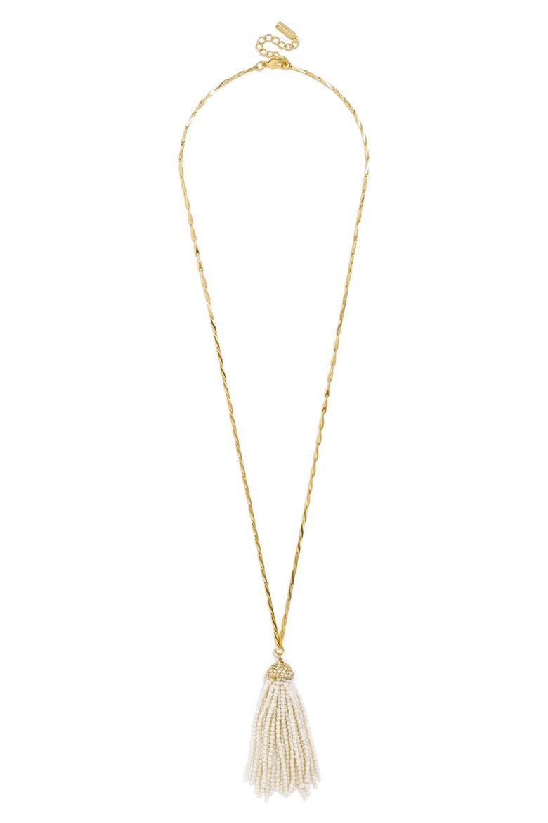 Mini Faux Pearl Tassel Pendant Necklace, Main, color, PEARL