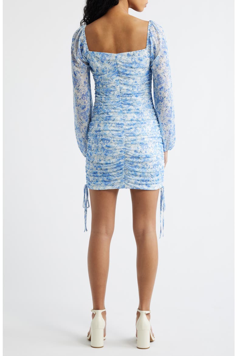 Ruched Square Neck Minidress, Alternate, color, WHITE BLUE