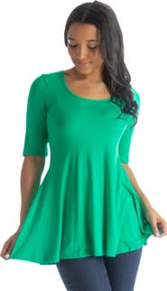 24seven Comfort Apparel Elbow Sleeve Swing Tunic Top