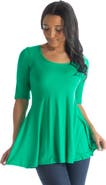 24seven Comfort Apparel Elbow Sleeve Swing Tunic Top