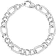 GLAZE JEWELRY Rhodium Plated Sterling Silver Pavé CZ Chunky Figaro Bracelet