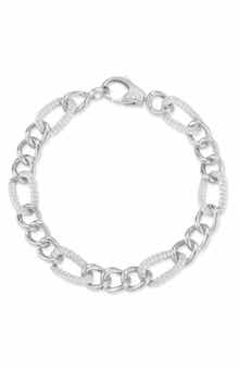 GLAZE JEWELRY Rhodium Plated Sterling Silver Pavé CZ Chunky Figaro Bracelet