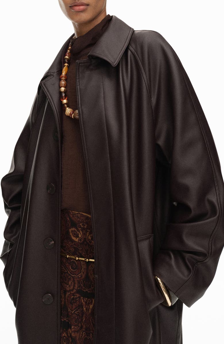 MANGO Faux Leather Coat, Alternate, color, Chocolate