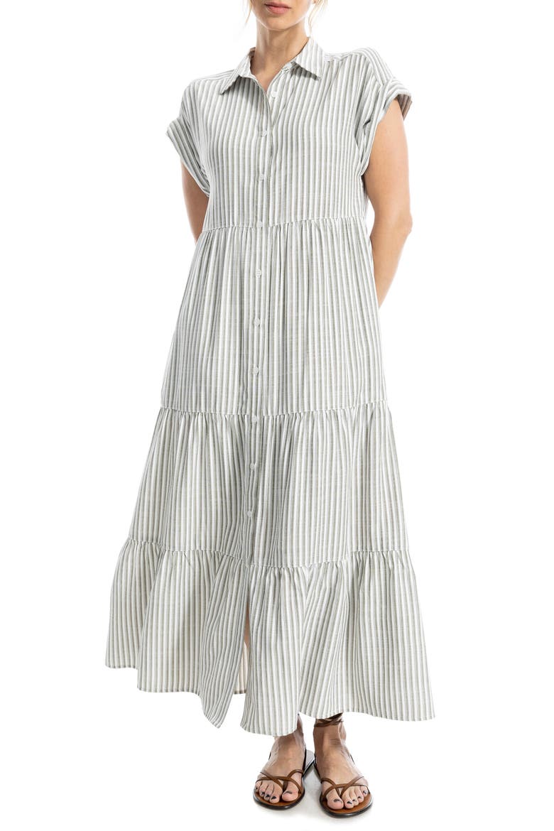 Tiered Maxi Shirtdress, Main, color, IVORY/ OLIVE STRIPE