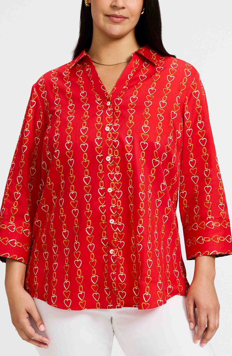 Foxcroft Mary Love Chain Print Cotton Button-Up Shirt, Main, color, 
