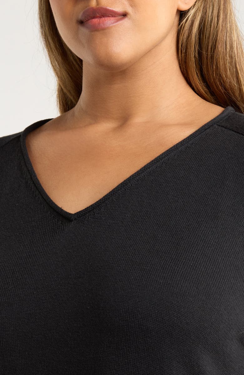 Eileen Fisher V-Neck Organic Cotton Blend Sweater, Alternate, color, Black