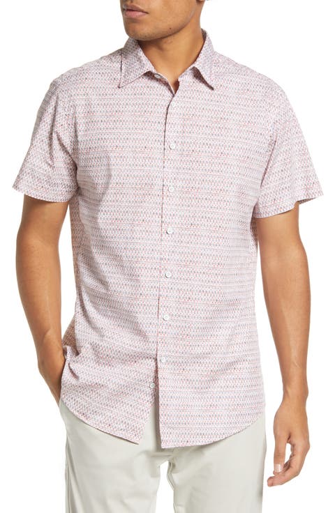 Kirkwood Sports Fit Geo Print Short Sleeve Button-Up Shirt