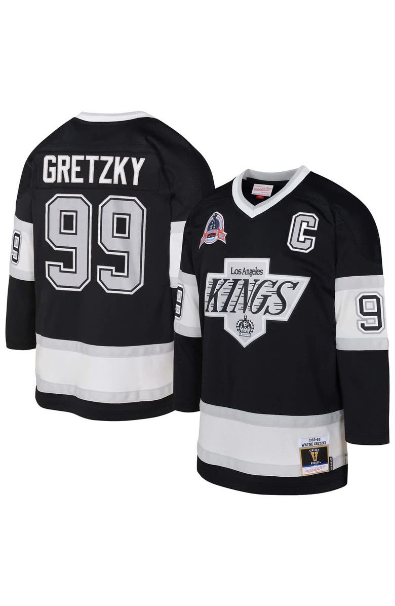 Mitchell & Ness Youth Mitchell & Ness Wayne Gretzky Black Los Angeles Kings 1992/93 Captain Patch Blue Line Player Jersey, Main, color, Black
