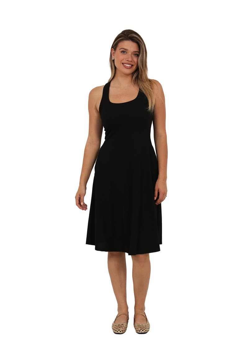 Womens Essential Ribbed Knit Sleeveless Scoop Neck Pocket A-Line Midi Dress, Main, color, Black