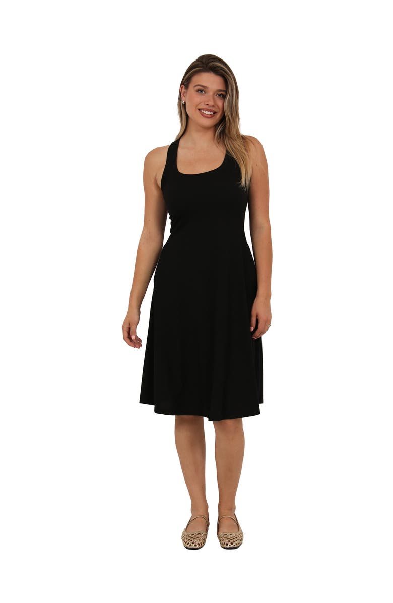 24seven Comfort Apparel Womens Essential Ribbed Knit Sleeveless Scoop Neck Pocket A-Line Midi Dress, Main, color, Black