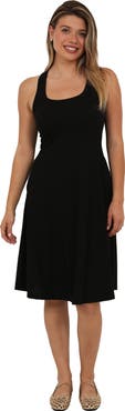 24seven Comfort Apparel Womens Essential Ribbed Knit Sleeveless Scoop Neck Pocket A-Line Midi Dress