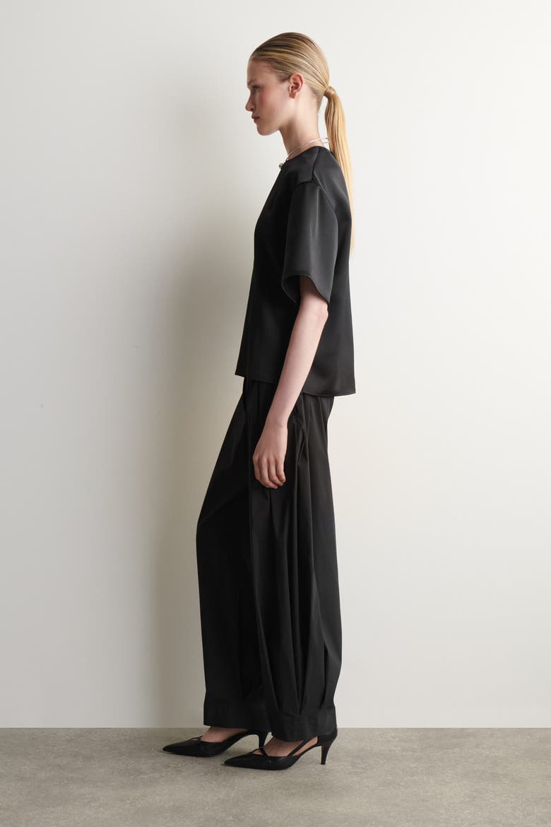 Oversized Satin T-shirt, Alternate, color, BLACK