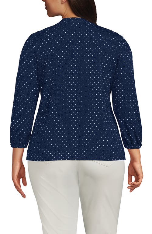 Lands' End Lightweight Jersey Button Pintuck Top In Blue