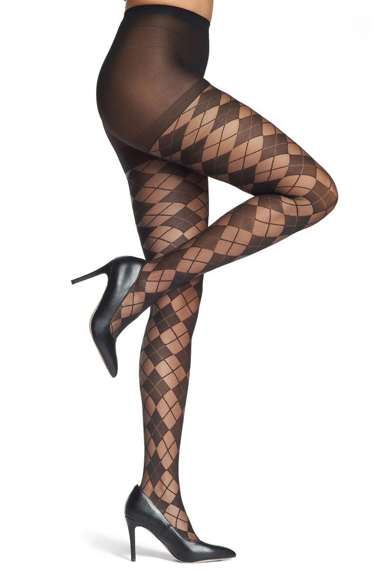 Classic Argyle Sheer Tights, Main, color, BLACK